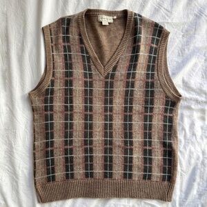 Vintage Vest Retro Checkered Knit Large Wool
